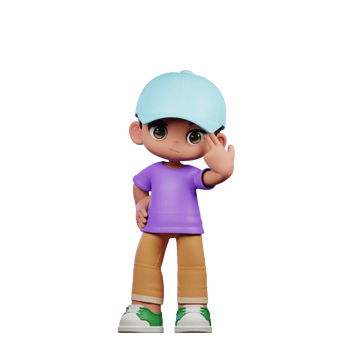 3d Small Boy with a Blue Hat and a Purple Shirt Pointing at Him Pose png