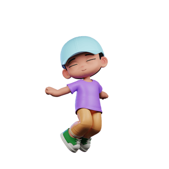 3d Small Boy with a Blue Hat and a Purple Shirt Jumping Air Pose png