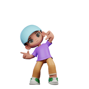 3d Small Boy with a Blue Hat and a Purple Shirt Pointing Right Pose png