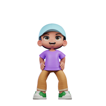3d Small Boy with a Blue Hat and a Purple Shirt Standing Laugh Pose png
