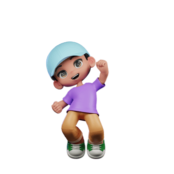 3d Small Boy with a Blue Hat and a Purple Shirt Jump Air Happy Pose png