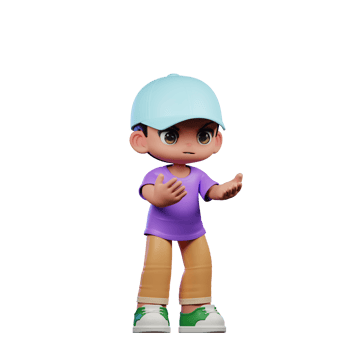 3d Small Boy with a Blue Hat and a Purple Shirt Angry Pose png