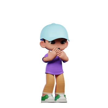 3d Small Boy with a Blue Hat and a Purple Shirt Afraid Pose png