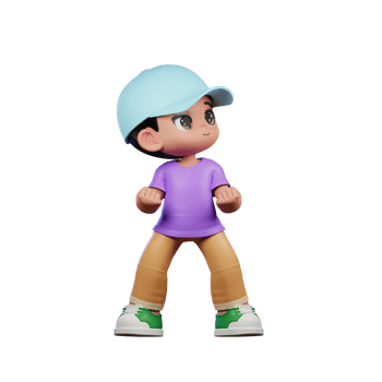 3d Small Boy with a Blue Hat and a Purple Shirt Looking VIctorious Pose png
