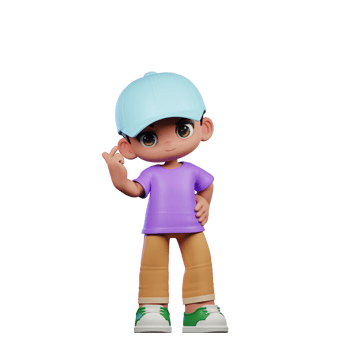 3d Small Boy with a Blue Hat and a Purple Shirt Giving Love Sign Pose png