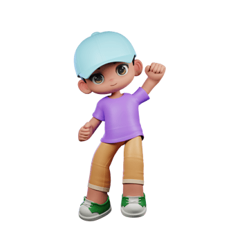 3d Small Boy with a Blue Hat and a Purple Shirt Giving Congrats Pose png