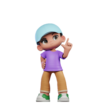 3d Small Boy with a Blue Hat and a Purple Shirt Having Idea Pose png