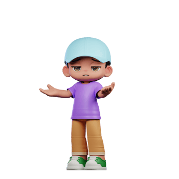 3d Small Boy with a Blue Hat and a Purple Shirt Confused Pose png