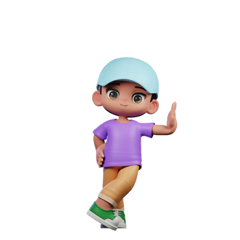 3d Small Boy with a Blue Hat and a Purple Shirt Acting Cool Pose png