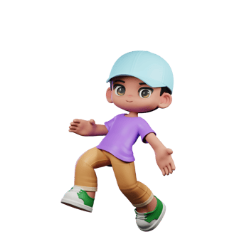 3d Small Boy with a Blue Hat and a Purple Shirt Happy Jumping Pose png