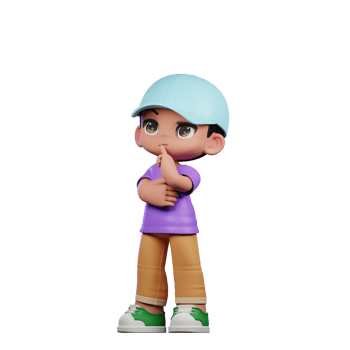 3d Small Boy with a Blue Hat and a Purple Shirt Thinking Deeply Pose png
