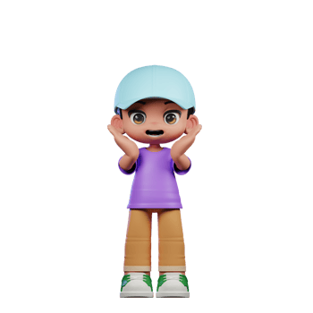 3d Small Boy with a Blue Hat and a Purple Shirt Taking Break Pose png