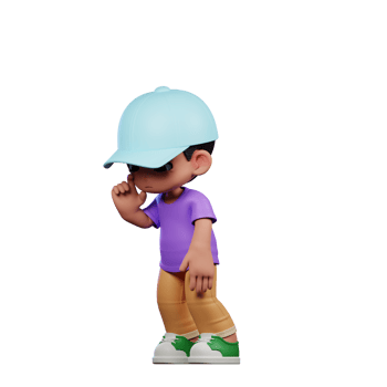 3d Small Boy with a Blue Hat and a Purple Shirt Standing Sad Pose png