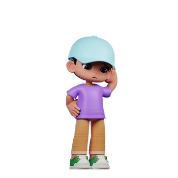 3d Small Boy with a Blue Hat and a Purple Shirt Worry Pose png