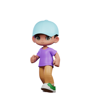3d Small Boy with a Blue Hat and a Purple Shirt Walking Pose png