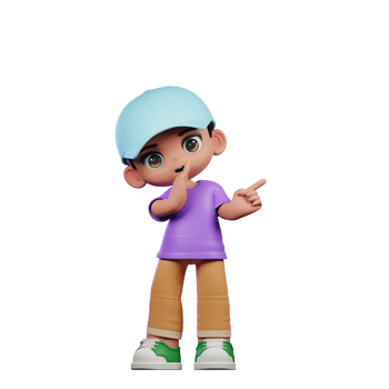 3d Small Boy with a Blue Hat and a Purple Shirt Whister to You Pose png