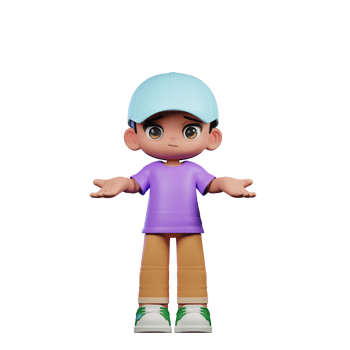 3d Small Boy with a Blue Hat and a Purple Shirt Doing No Idea Pose png