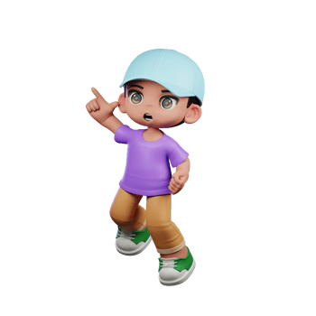 3d Small Boy with a Blue Hat and a Purple Shirt Doing Happy Jumping Pose png
