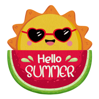 Watercolor sun watermelons and lettering hello summer png