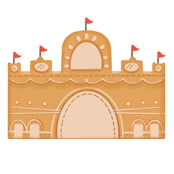 Watercolor illustration of Sand Castle decorated with little red flag. Sign of fun, joy, childhood png