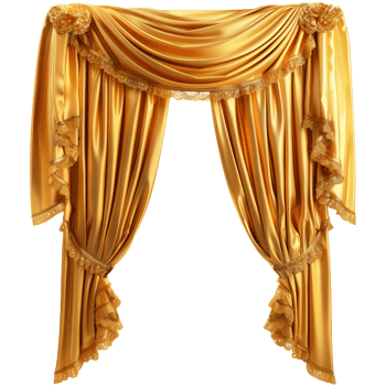 Luxury gold curtain frame, transparent background png