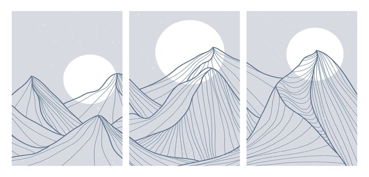 Set of Mountain line art landscape illustration. Creative minimalist modern line art pattern. Abstract contemporary aesthetic backgrounds landscapes vector