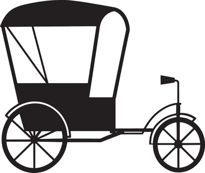 vintage rikshaw silhouette black and white illustration vector