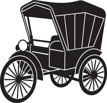 vintage rikshaw silhouette black and white illustration vector