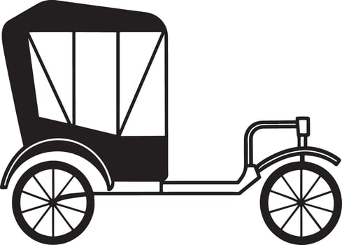 vintage rikshaw silhouette black and white illustration vector