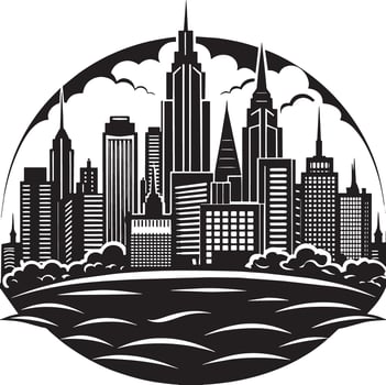 city skyline logo illustration black and white vector