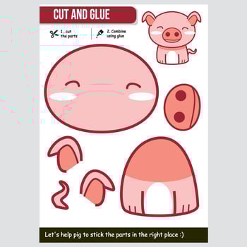illustration of a cute pig for kids educational paper game vector