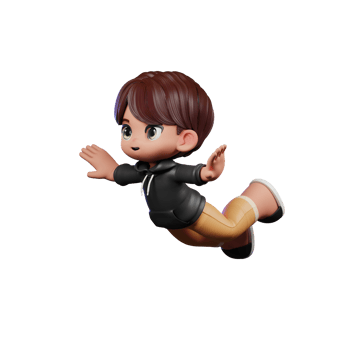 3d Cartoon Boy with Brown Hair and Black Jacket Flying Pose png