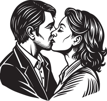 couple kissing illustration black and white vector
