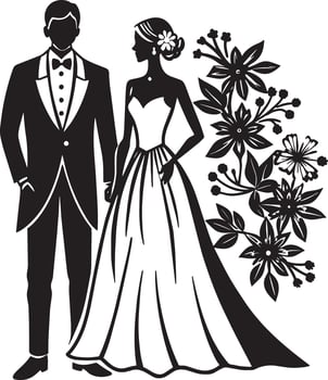 wedding couple silhouette illustration black and white vector