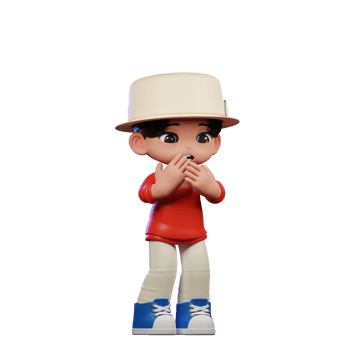 3d Cartoon Character with a Hat and Red Shirt Afraid Pose png