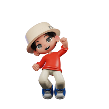 3d Cartoon Character with a Hat and Red Shirt Jump Air Happy Pose png