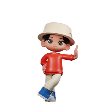 3d Cartoon Character with a Hat and Red Shirt Acting Cool Pose png