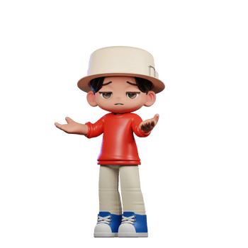 3d Cartoon Character with a Hat and Red Shirt Confused Pose png