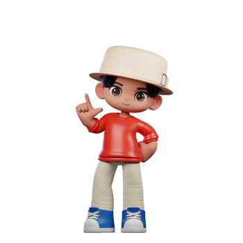 3d Cartoon Character with a Hat and Red Shirt Standing Pose png