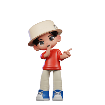 3d Cartoon Character with a Hat and Red Shirt Whister to You Pose png