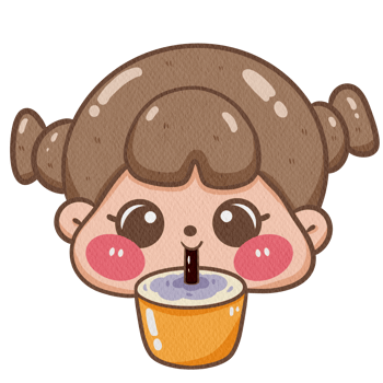 Watercolor illustration of a cute girl eating milk tea png