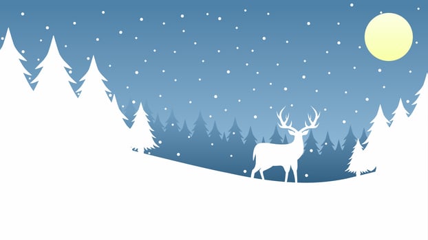 Landscape illustration of reindeer at hill in winter season vector