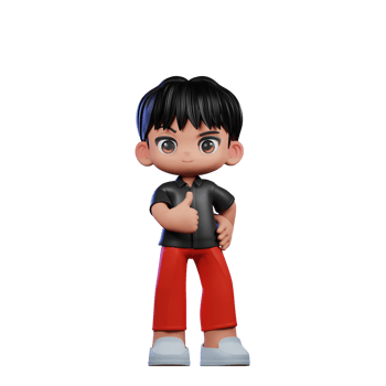 3d Cartoon Character with a Black Shirt and Red Pants Showing Thumbs Up Pose png