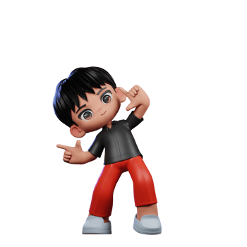 3d Cartoon Character with a Black Shirt and Red Pants Pointing Right Pose png
