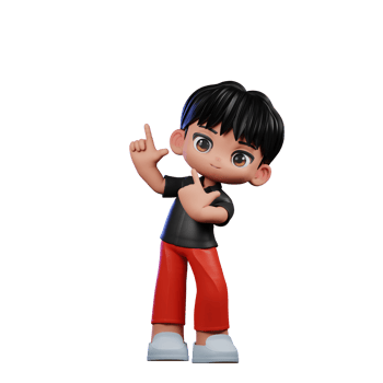 3d Cartoon Character with a Black Shirt and Red Pants Pointing Up Pose png