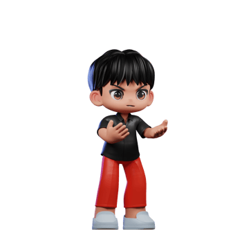 3d Cartoon Character with a Black Shirt and Red Pants Angry Pose png