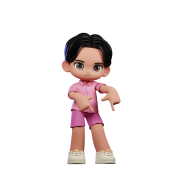 3d Cartoon Character in Pink Clothes Pointing Down Pose png