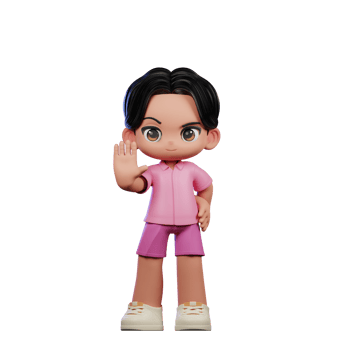 3d Cartoon Character in Pink Clothes Doing Stop Sign Pose png