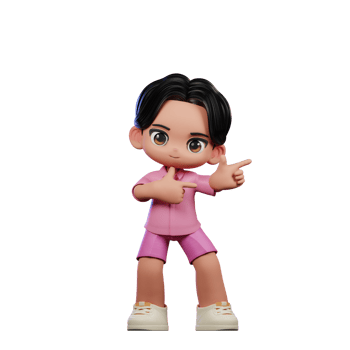 3d Cartoon Character in Pink Clothes Pointing Left Pose png
