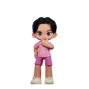 3d Cartoon Character in Pink Clothes Curious Pose png